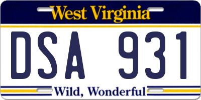 WV license plate DSA931