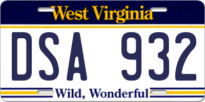 WV license plate DSA932