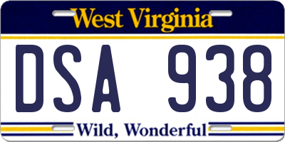 WV license plate DSA938
