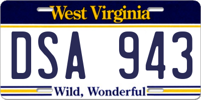 WV license plate DSA943