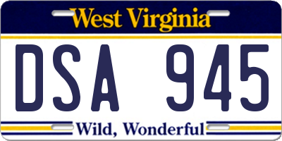WV license plate DSA945