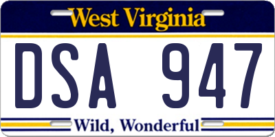 WV license plate DSA947