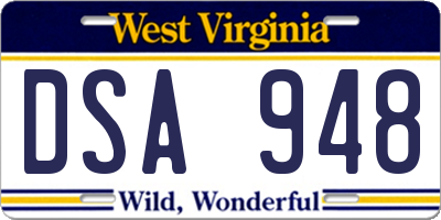 WV license plate DSA948