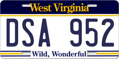 WV license plate DSA952