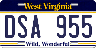 WV license plate DSA955