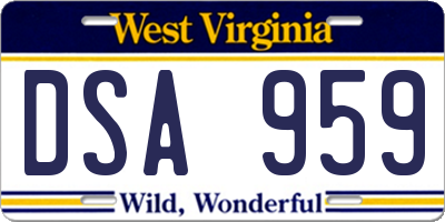 WV license plate DSA959