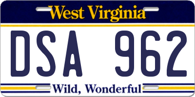 WV license plate DSA962