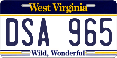 WV license plate DSA965