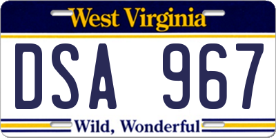 WV license plate DSA967