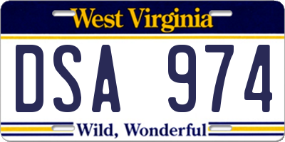 WV license plate DSA974