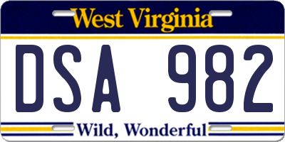 WV license plate DSA982