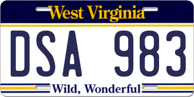 WV license plate DSA983