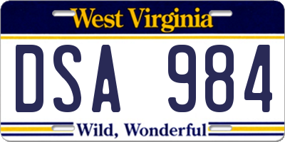 WV license plate DSA984