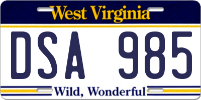 WV license plate DSA985