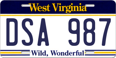 WV license plate DSA987