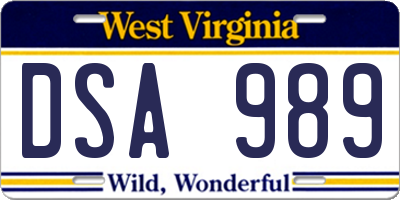 WV license plate DSA989