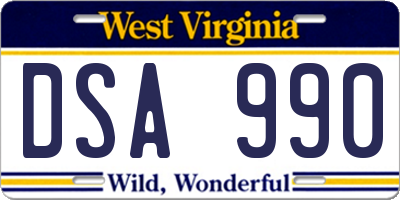 WV license plate DSA990