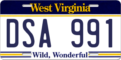 WV license plate DSA991