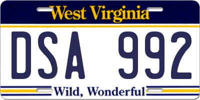 WV license plate DSA992