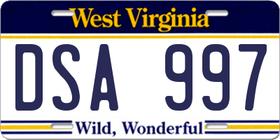 WV license plate DSA997