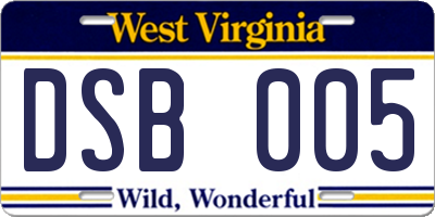WV license plate DSB005
