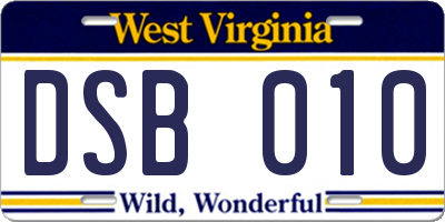 WV license plate DSB010
