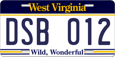 WV license plate DSB012