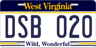 WV license plate DSB020