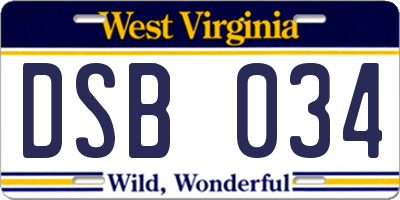 WV license plate DSB034