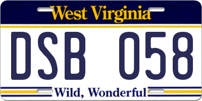WV license plate DSB058