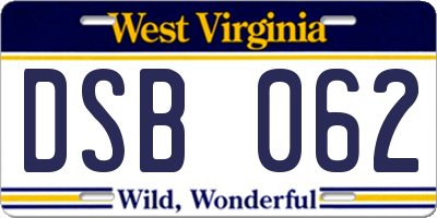 WV license plate DSB062