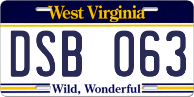 WV license plate DSB063