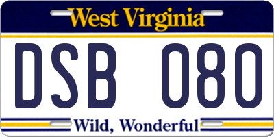 WV license plate DSB080