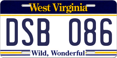 WV license plate DSB086