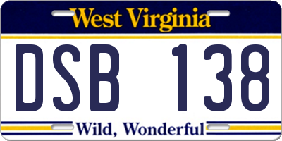 WV license plate DSB138