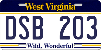 WV license plate DSB203