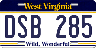 WV license plate DSB285