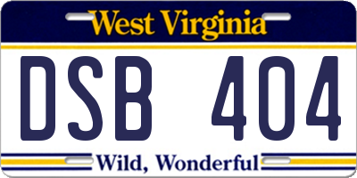 WV license plate DSB404