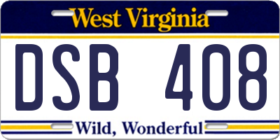 WV license plate DSB408