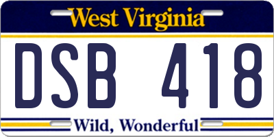 WV license plate DSB418