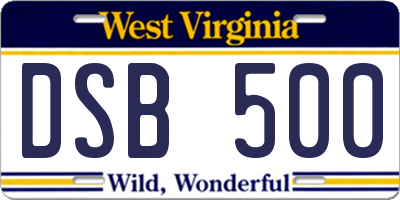 WV license plate DSB500