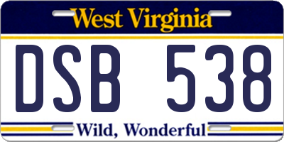 WV license plate DSB538