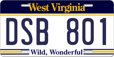 WV license plate DSB801