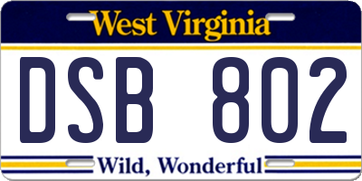WV license plate DSB802
