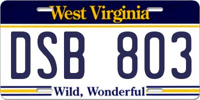 WV license plate DSB803