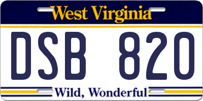 WV license plate DSB820