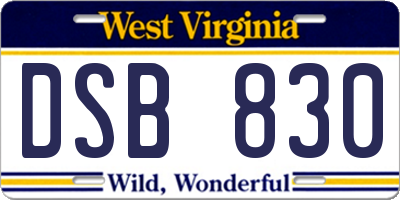 WV license plate DSB830
