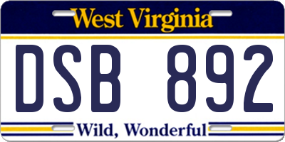 WV license plate DSB892