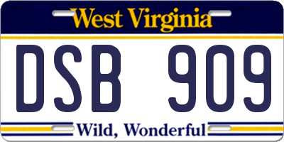 WV license plate DSB909