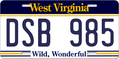 WV license plate DSB985